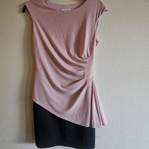 Connected Apparel Sparkling Pink and Black Asymmetrical Dress